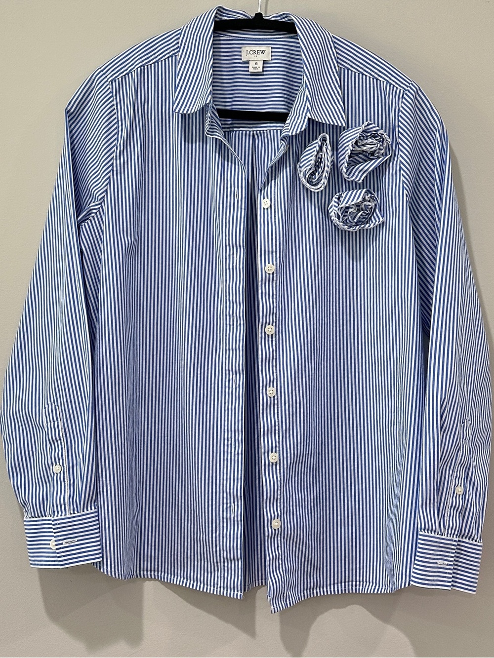 J.Crew Factory Blue White Striped Rosette Button Down Shirt - Size S